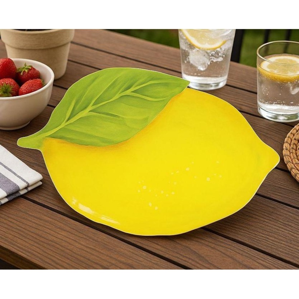 Vintage Lemon Shaped Serving Tray Yellow Melamine Citrus Kitchen Decor